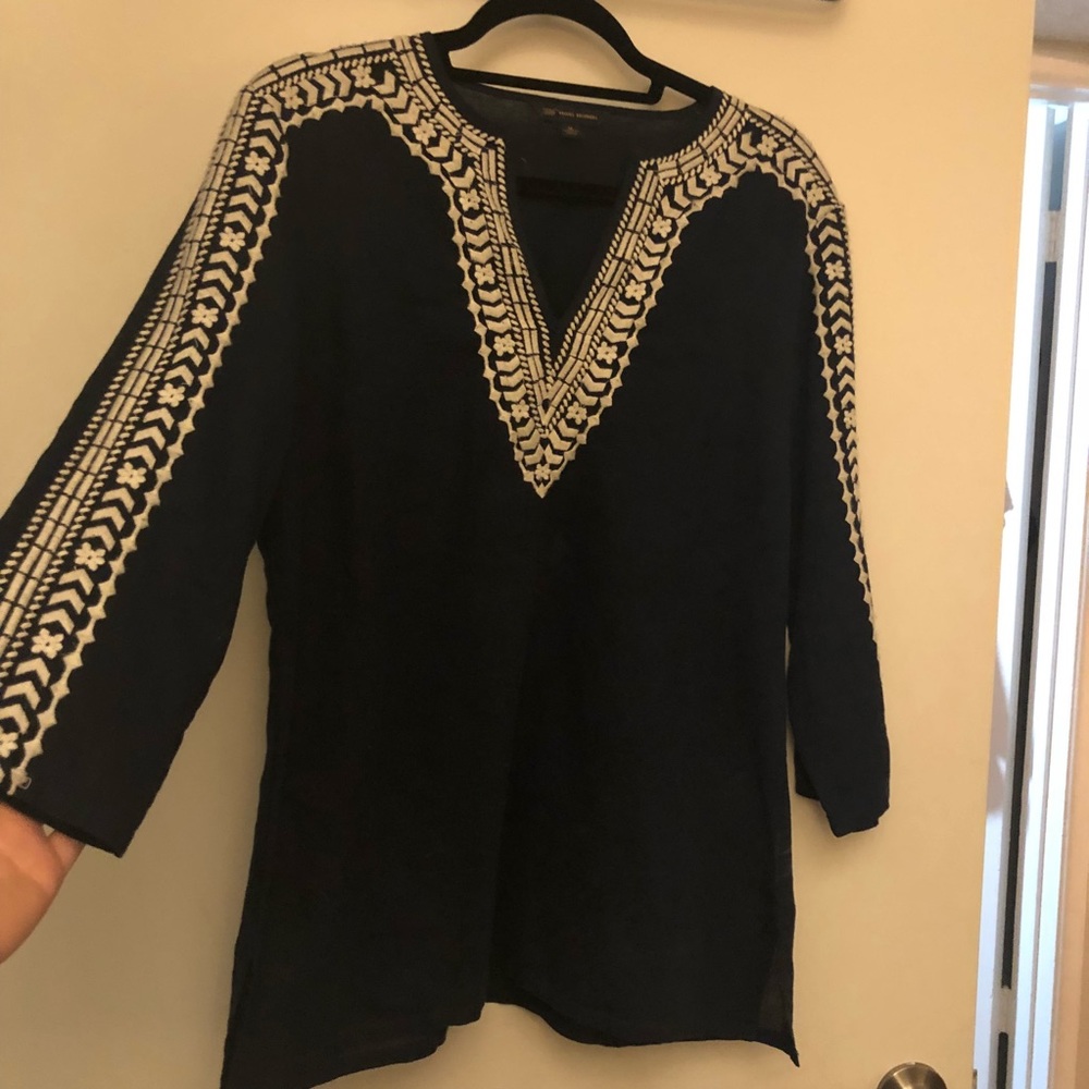 346 Brooks Brothers Navy and White Linen Tunic
